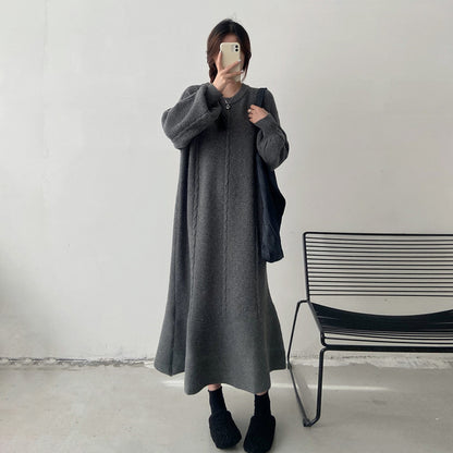 【ワンピース】秋冬厚手ニットロングワンピース レディース 大きいサイズ マーメイドシルエット ゆったり 上品【JZシリーズ】
