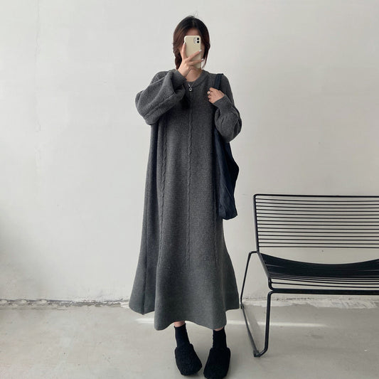 【ワンピース】秋冬厚手ニットロングワンピース レディース 大きいサイズ マーメイドシルエット ゆったり 上品【JZシリーズ】