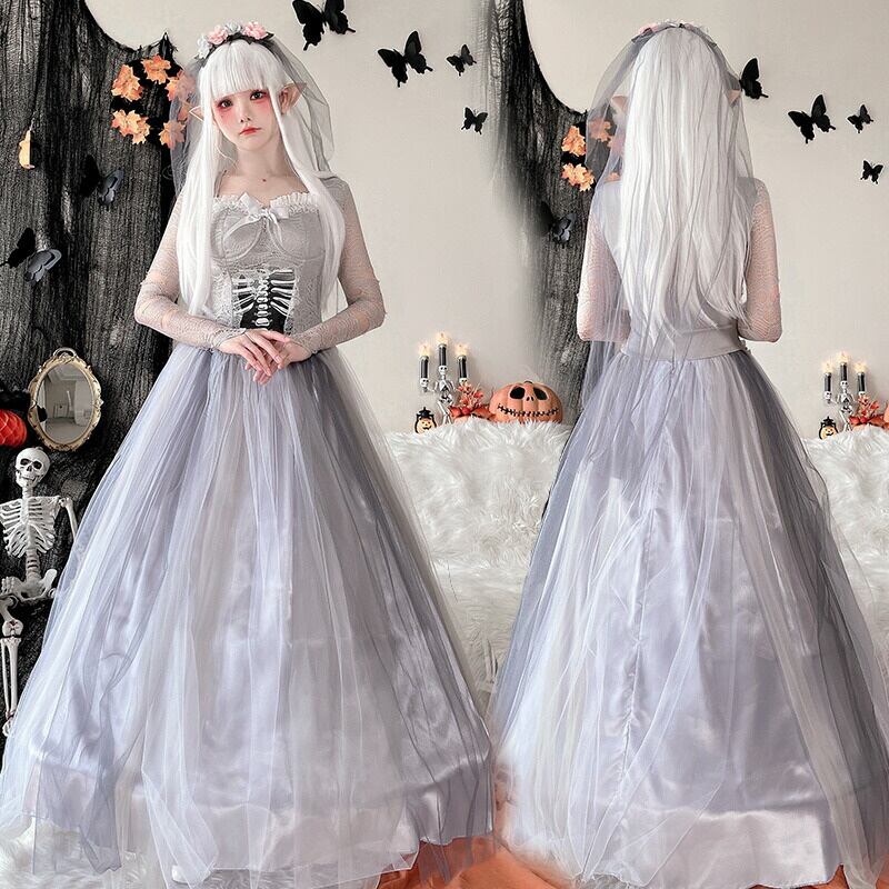 【ハロウィン】大人用 コスチューム ゴーストブライド ウェディングドレス ロングスカート スカル ゾンビ ホラードール 魔女 仮装 舞踏会衣装 レディース