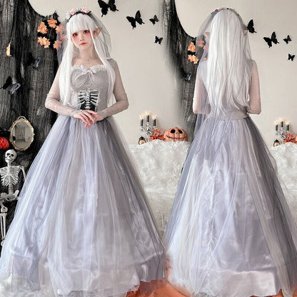 【ハロウィン】大人用 コスチューム ゴーストブライド ウェディングドレス ロングスカート スカル ゾンビ ホラードール 魔女 仮装 舞踏会衣装 レディース