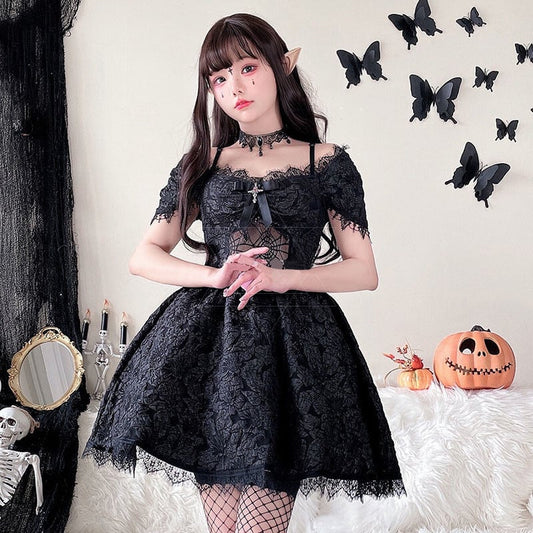 【ハロウィン】コスプレ クモの巣 衣装 学園祭 透け感 cosplay 小悪魔 魔女 ワンピース