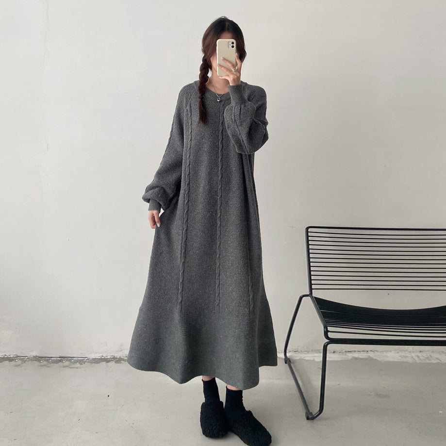【ワンピース】秋冬厚手ニットロングワンピース レディース 大きいサイズ マーメイドシルエット ゆったり 上品【JZシリーズ】