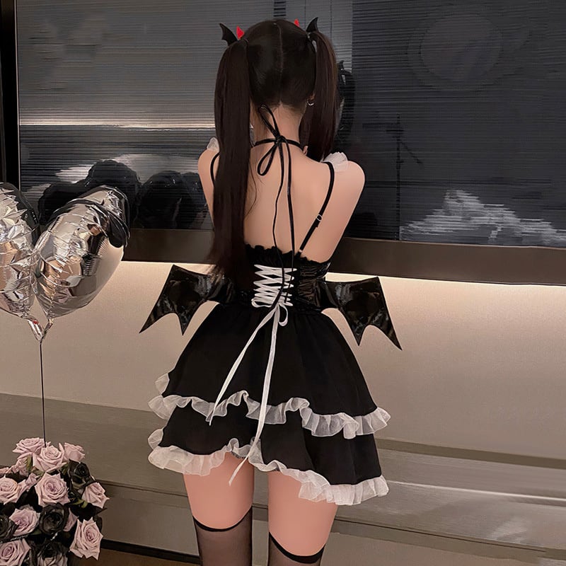 【ハロウィン】 セクシー ランジェリー PU レザー コスプレ デビル タイト コルセット 高級感