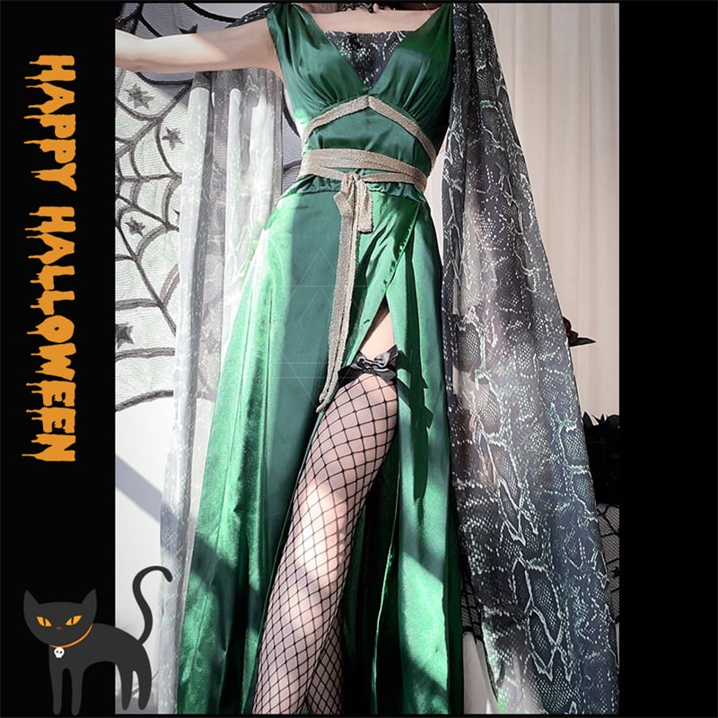 【ハロウィン】レディース ギリシャ神話 メドゥーサ コスプレ ヘビヘッド マント付き ドレス 役割衣装