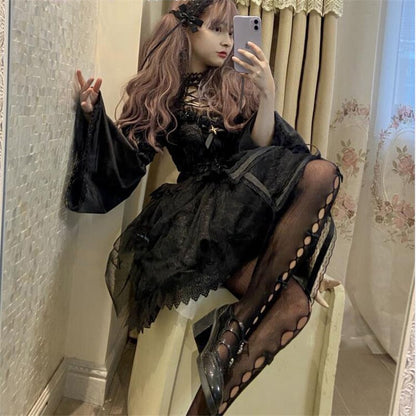 【ハロウィン】Lolita ゴシック クラシカル バラ柄 ワンピース 蕾絲＆チュール装飾 レディース コスプレ 衣装【15～20日内発送】
