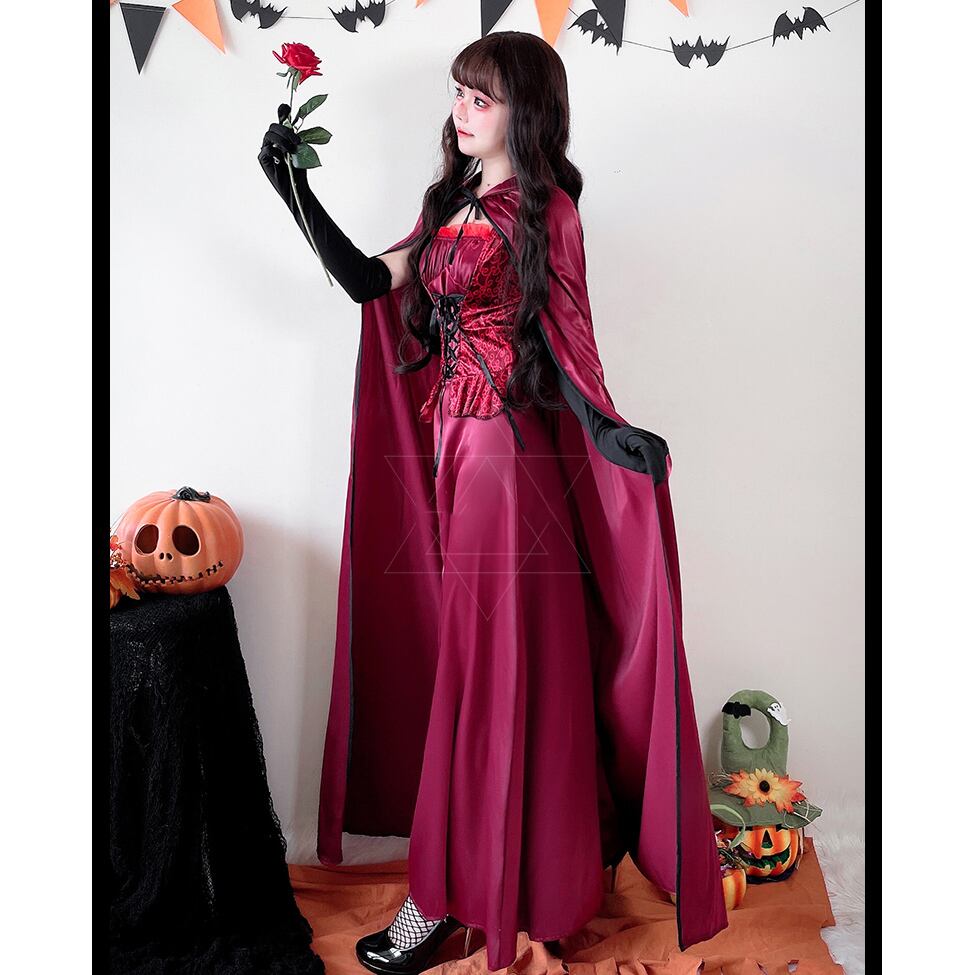 【ハロウィン】大人用 コスチューム 吸血鬼 仮装 コスプレ ヴァンパイア プリンセス ロングドレス ケープ