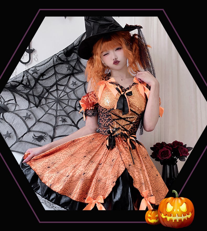【ハロウィン】衣装 レディース 魔女 コスプレ ドレス パンプキン ハロウィンパーティー ステージ衣装