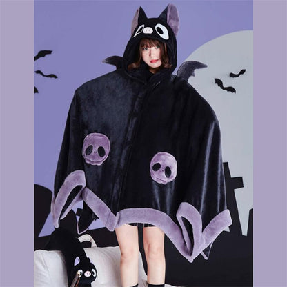 【ハロウィン】コウモリ エアコン毛布 サンゴフリース 昼寝用 ケープ フード付き パジャマ 可愛い レディース