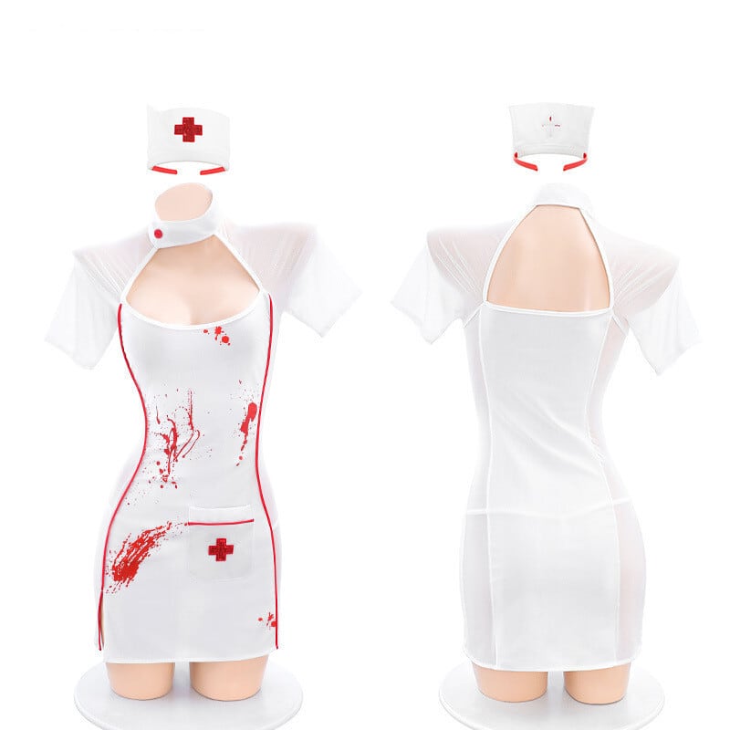 【ハロウィン】コスプレ・ナース服・プリント入りセクシーランジェリー制服