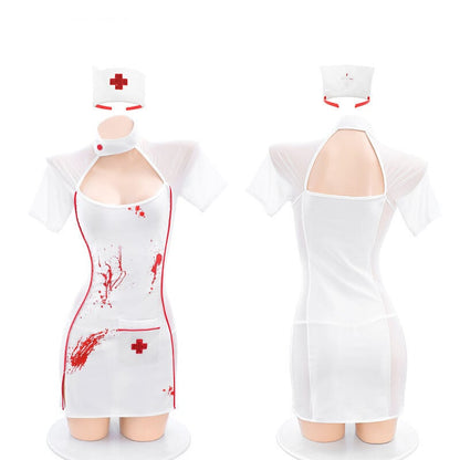 【ハロウィン】コスプレ・ナース服・プリント入りセクシーランジェリー制服