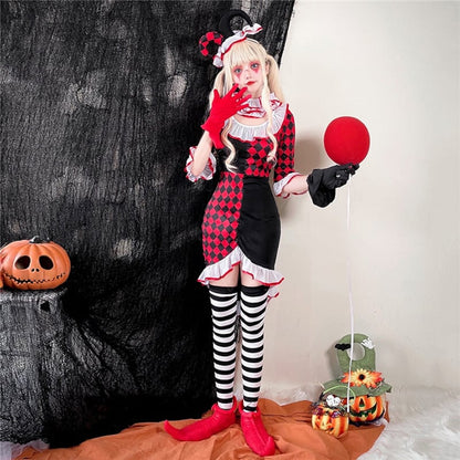 【ハロウィン】 衣装 レディース サーカス ピエロ コスプレ ポーカー柄 ドレス 仮装パーティー ステージ ナイトクラブ