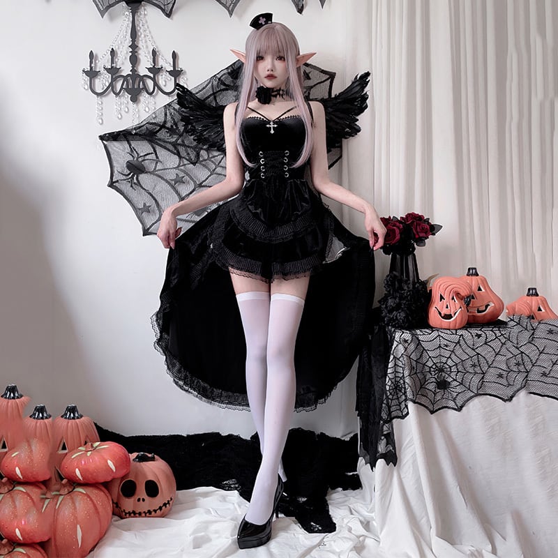 2カラー【ハロウィン】レディース ゴシック ダーク テールドレス 魔女 吸血鬼 花嫁 コスチューム ステージ衣装