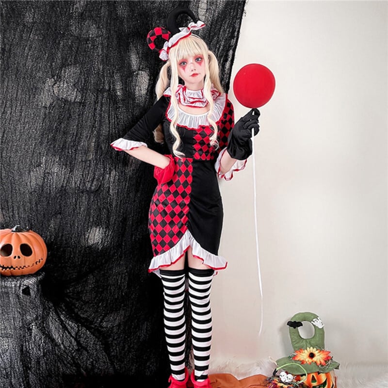 【ハロウィン】 衣装 レディース サーカス ピエロ コスプレ ポーカー柄 ドレス 仮装パーティー ステージ ナイトクラブ