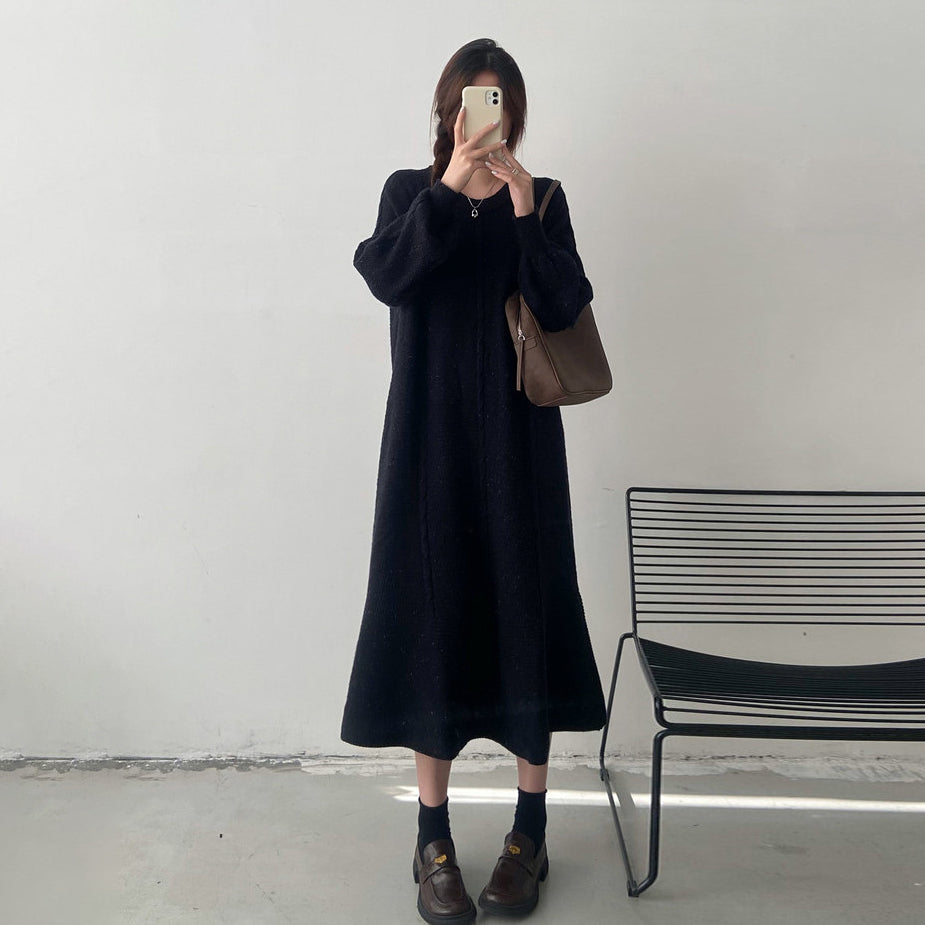【ワンピース】秋冬厚手ニットロングワンピース レディース 大きいサイズ マーメイドシルエット ゆったり 上品【JZシリーズ】