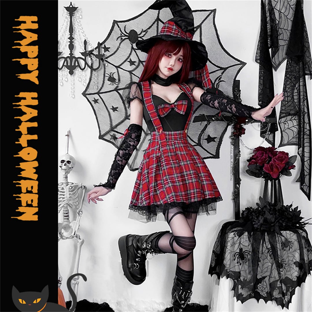【ハロウィン】コスプレ ゴシックパンク 赤黒チェック Y2K ロック風 ワンピース ガールズグループ ステージ衣装