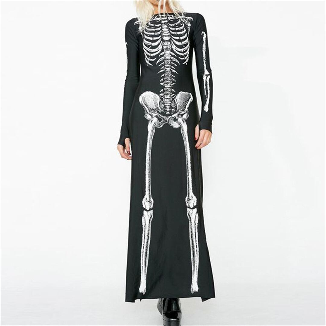 【ハロウィン】新作 個性 セクシー ロングワンピース コスプレ プリント スカル柄