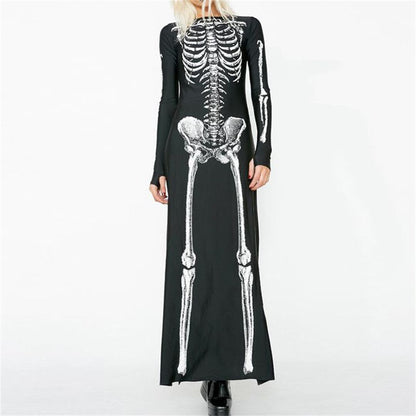 【ハロウィン】新作 個性 セクシー ロングワンピース コスプレ プリント スカル柄