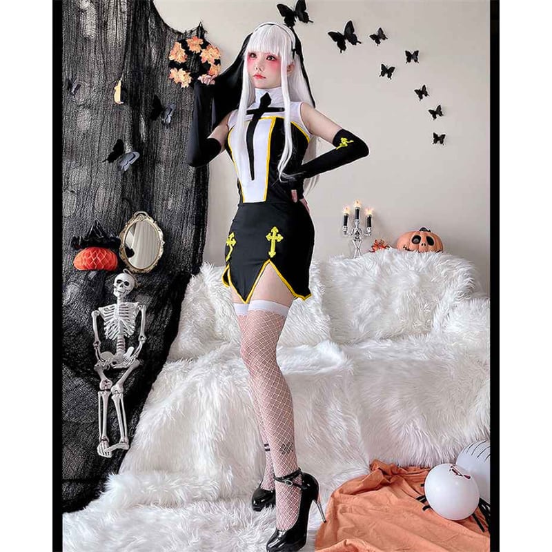 【ハロウィン】大人用セクシー修道女コスチューム・十字架吸血鬼・ブラックマリア・舞台・劇用衣装