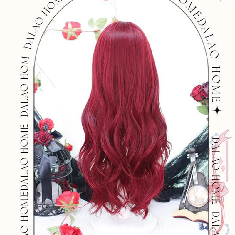 【ハロウィン】ハロウィン コスプレ ロリータ ウィッグ ワインレッド ロングカール フルウィッグ JK風 自然 小顔効果