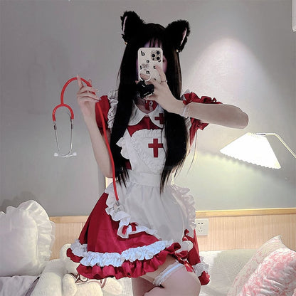 【ハロウィン】クラシック メイド服 半袖 可愛い 日系 コスプレ ワンピース