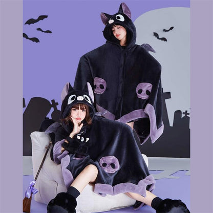 【ハロウィン】コウモリ エアコン毛布 サンゴフリース 昼寝用 ケープ フード付き パジャマ 可愛い レディース