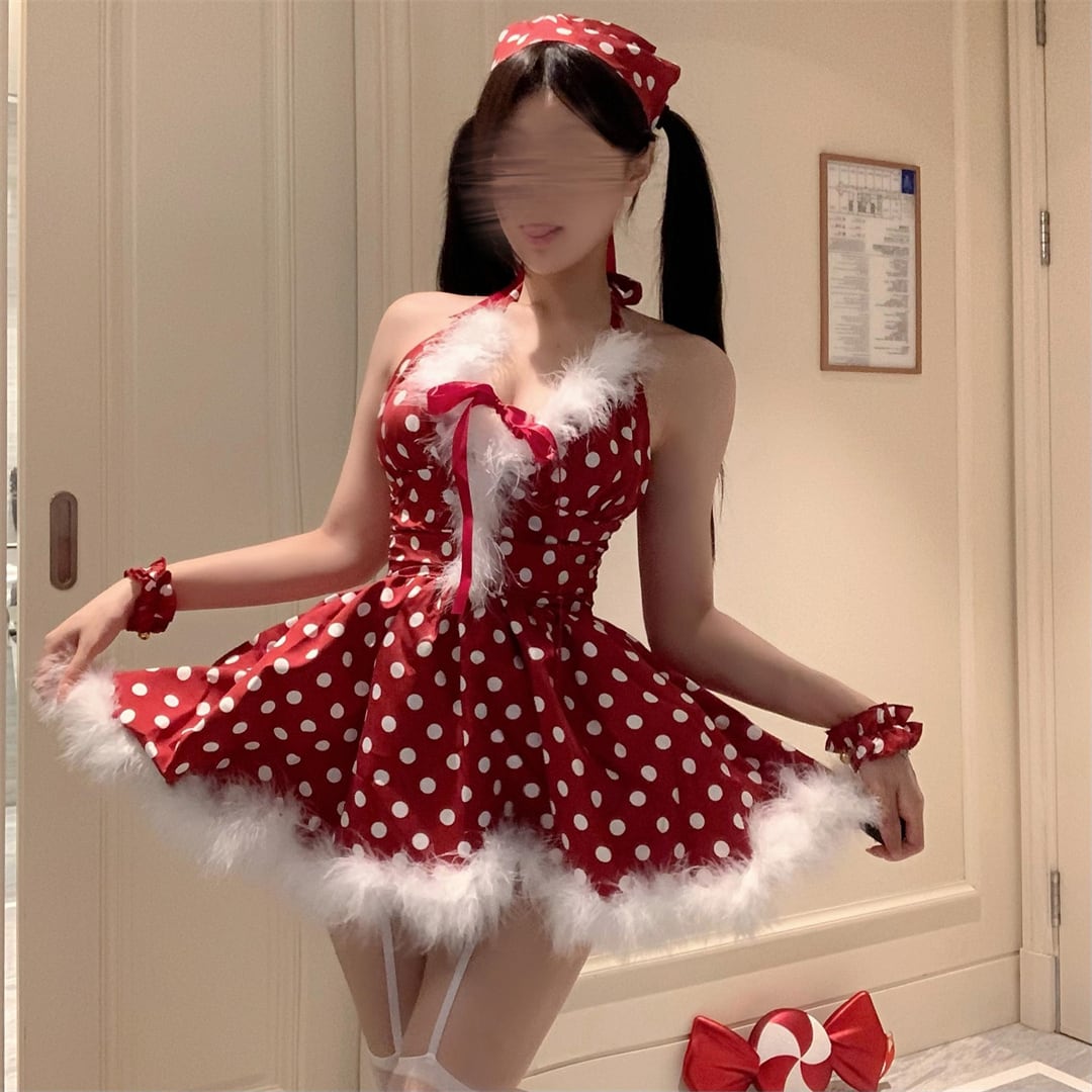 【クリスマス】日韓風 サンタコスチューム 可愛いクリスマスセットアップ 新年スウィートキャミワンピース