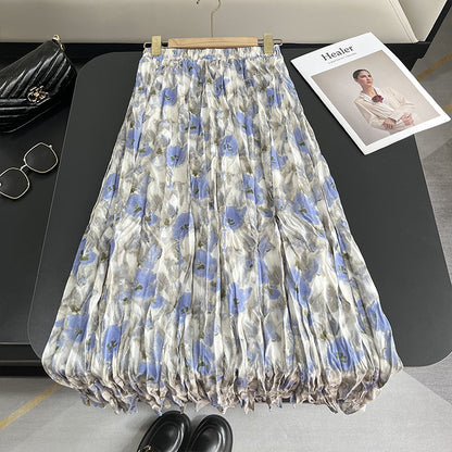 【ボトムス】夏 ハイウエスト レトロ 体型カバー 細見え グラデーション とろみ感スカート 【SHシリーズ】