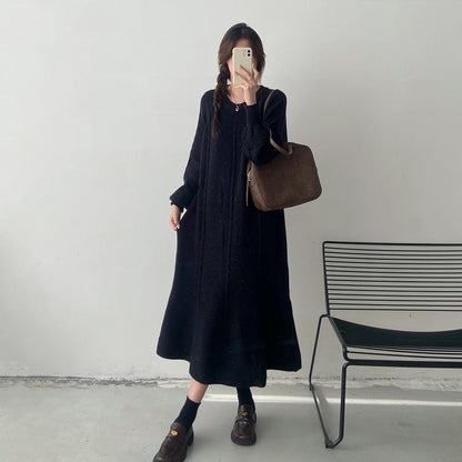 【ワンピース】秋冬厚手ニットロングワンピース レディース 大きいサイズ マーメイドシルエット ゆったり 上品【JZシリーズ】