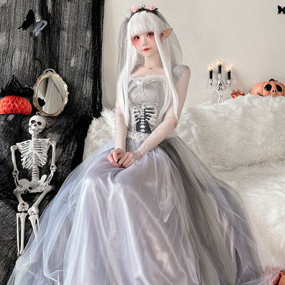 【ハロウィン】大人用 コスチューム ゴーストブライド ウェディングドレス ロングスカート スカル ゾンビ ホラードール 魔女 仮装 舞踏会衣装 レディース