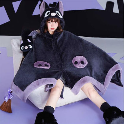 【ハロウィン】コウモリ エアコン毛布 サンゴフリース 昼寝用 ケープ フード付き パジャマ 可愛い レディース