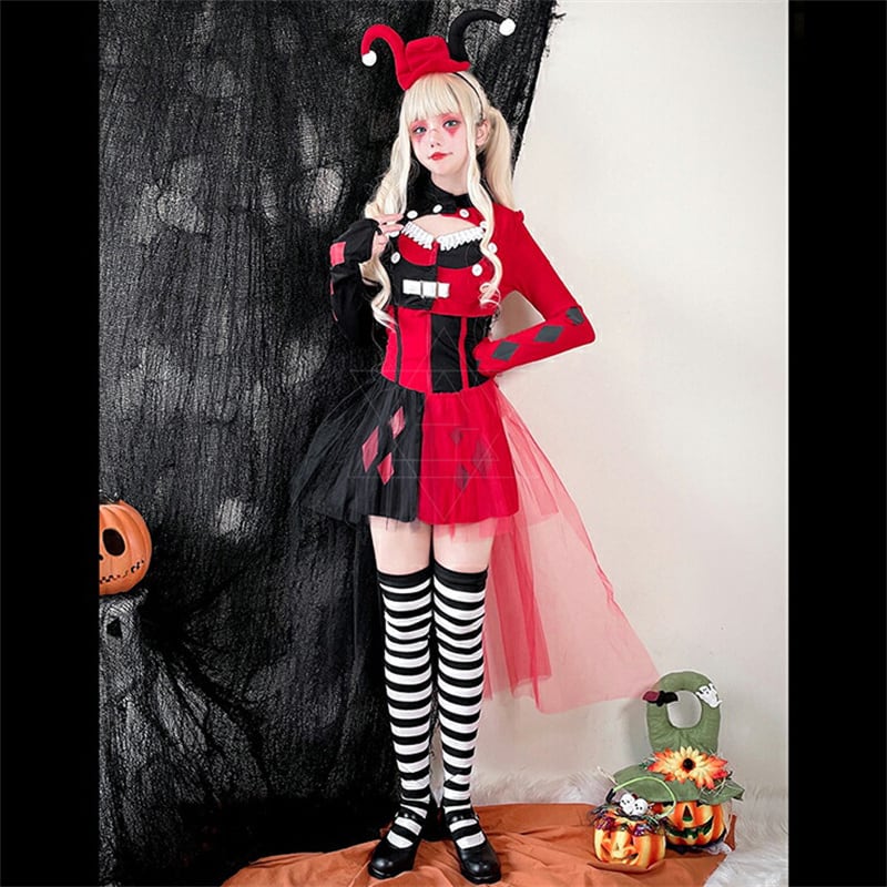 【ハロウィン】レディース サーカス ピエロ コスプレ パンク ハリークイン風 ホラー ステージ 衣装