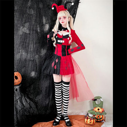 【ハロウィン】レディース サーカス ピエロ コスプレ パンク ハリークイン風 ホラー ステージ 衣装