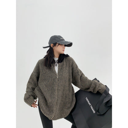 【24AW】【15～20日内発送】【アウター】高級感 配色 厚い保温 ニットセーター ジャケット【FCシリーズ】