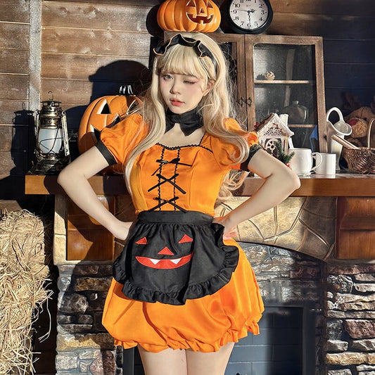 【ハロウィン】パンプキンメイド服 COSPLAY ロリータ風 可愛い二次元ガール