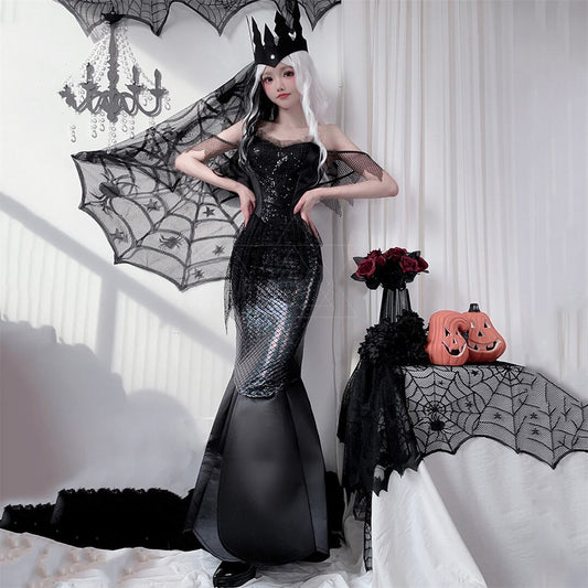 【ハロウィン】コスプレ 大人用 マーメイド プリンセス ドレス ダークエルフ セクシー チューブトップ ロング