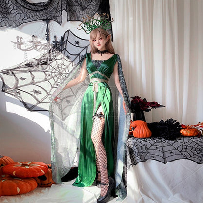 【ハロウィン】レディース ギリシャ神話 メドゥーサ コスプレ ヘビヘッド マント付き ドレス 役割衣装