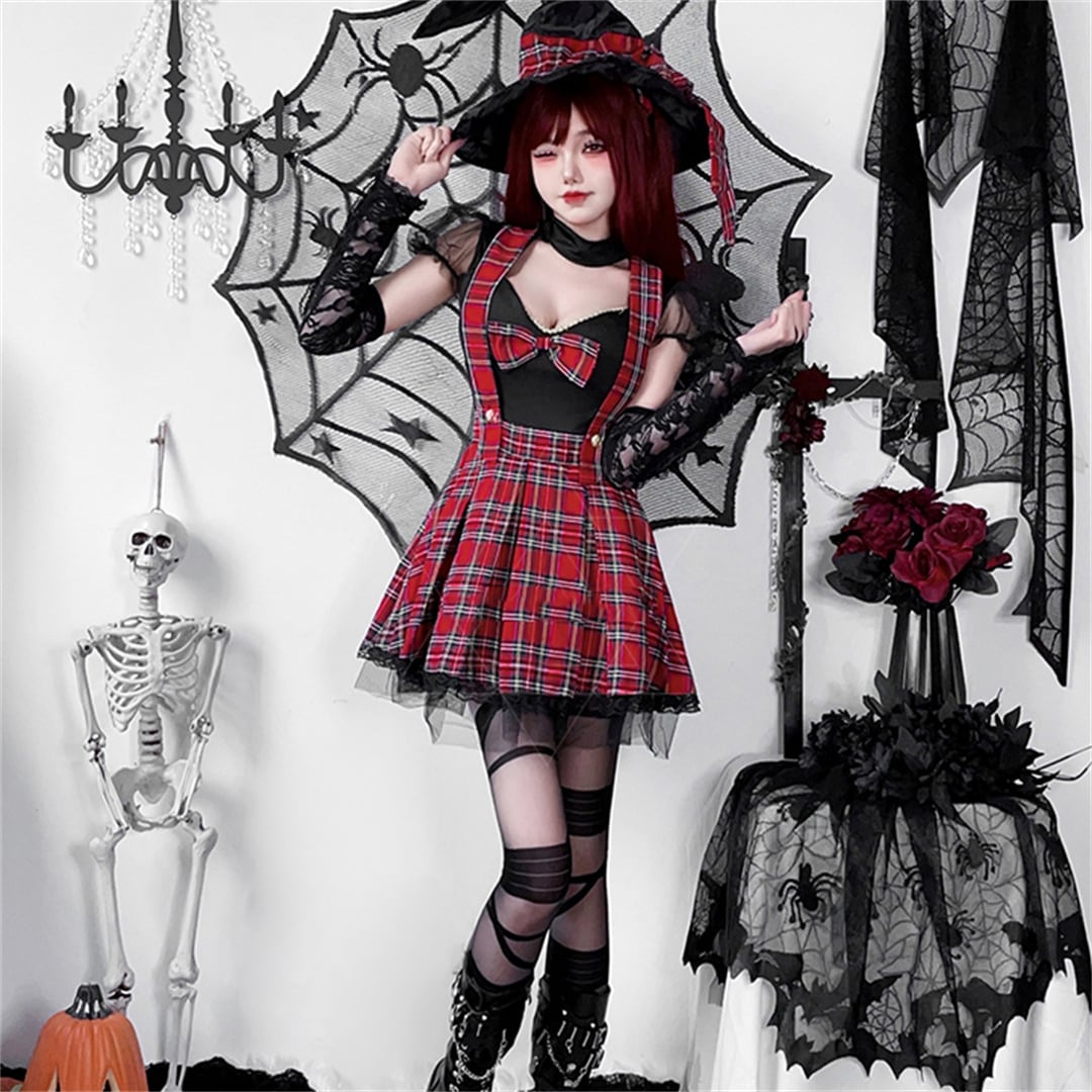 ハロウィン】コスプレ ゴシックパンク 赤黒チェック Y2K ロック風