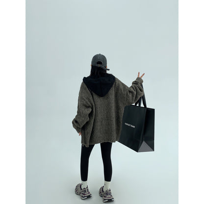 【24AW】【15～20日内発送】【アウター】高級感 配色 厚い保温 ニットセーター ジャケット【FCシリーズ】