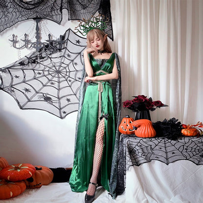 【ハロウィン】レディース ギリシャ神話 メドゥーサ コスプレ ヘビヘッド マント付き ドレス 役割衣装