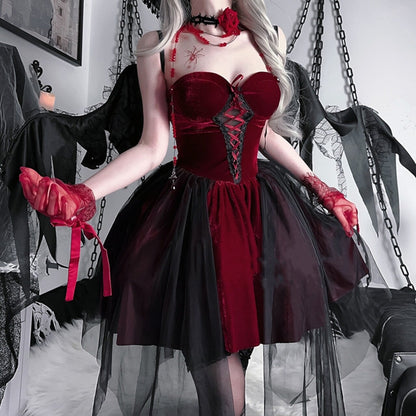 【ハロウィン】コスプレ 衣装 レディース 新作 赤い悪魔 暗黒天使 ワンピース セット セクシー 角色扮演服