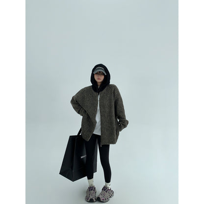 【24AW】【15～20日内発送】【アウター】高級感 配色 厚い保温 ニットセーター ジャケット【FCシリーズ】