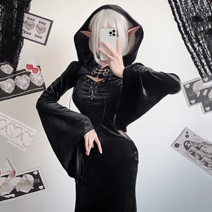 【ハロウィン】衣装 レディース ゴシック ダーク ロングドレス 魔女 吸血鬼 花嫁 コスチューム