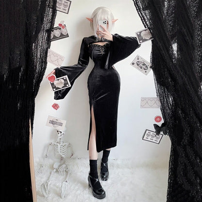 【ハロウィン】衣装 レディース ゴシック ダーク ロングドレス 魔女 吸血鬼 花嫁 コスチューム