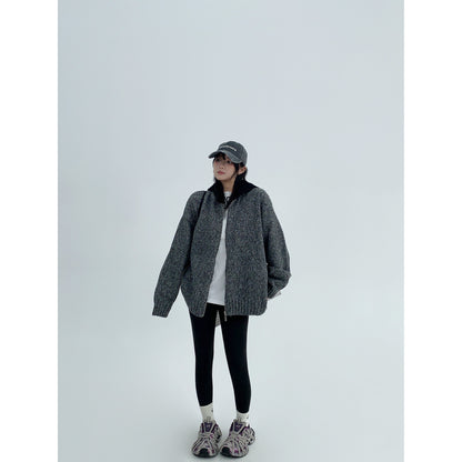 【24AW】【15～20日内発送】【アウター】高級感 配色 厚い保温 ニットセーター ジャケット【FCシリーズ】