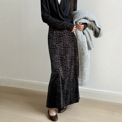 【ボトムス】春 秋 冬 レオパード ベロアハイウエスト スカート 【SNシリーズ】