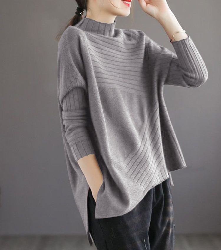期間限定❄️60%OFF【トップス】レディース ハイネックアシンメトリーニット 秋冬新作 薄手 ゆったり 大きいサイズ【JZシリーズ】