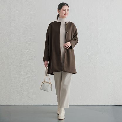 【アウター】春 秋 冬 ラウンドネック ボタン留め メルトン コート