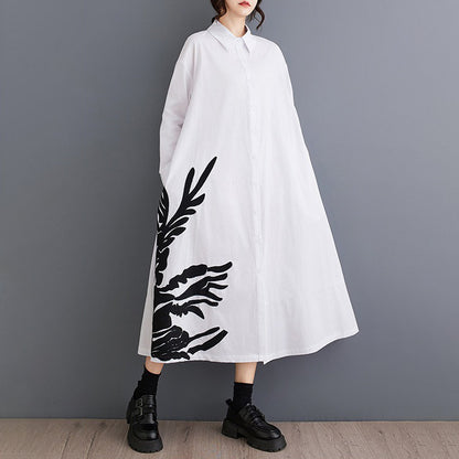 【ワンピース】プリント切替シャツワンピース レディース 春秋新作 大きいサイズ 長袖 ロング丈 ゆったり カジュアル【SHシリーズ】