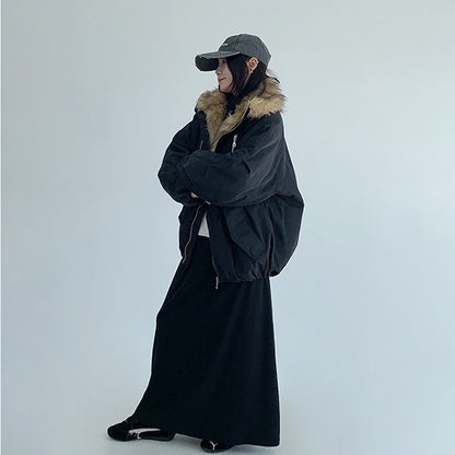 【アウター】春 秋 冬 ニッチ 切り替え ファー襟 厚手 中綿 ジャケット 【FCシリーズ】