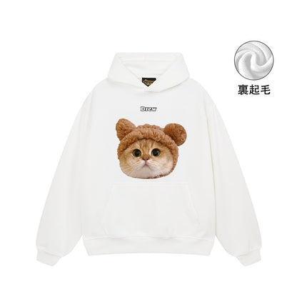 【トップス】🐱アメリカンストリート猫プリントクルーネックスウェット ユニセックス コットン オーバーサイズ 秋冬コーデ【FCシリーズ】